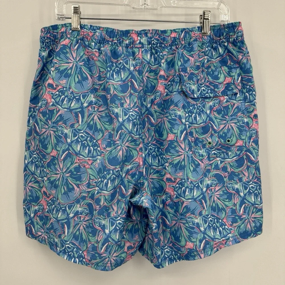 Vineyard Vines‎ Blue Floral Turtle Swim Trunks Board Shorts Size L Preppy Beach